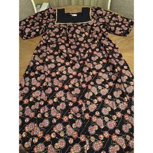 Vintage Kristi Gudnason 2XL Black Floral Pattern Dress 100% Cotton Made In USA